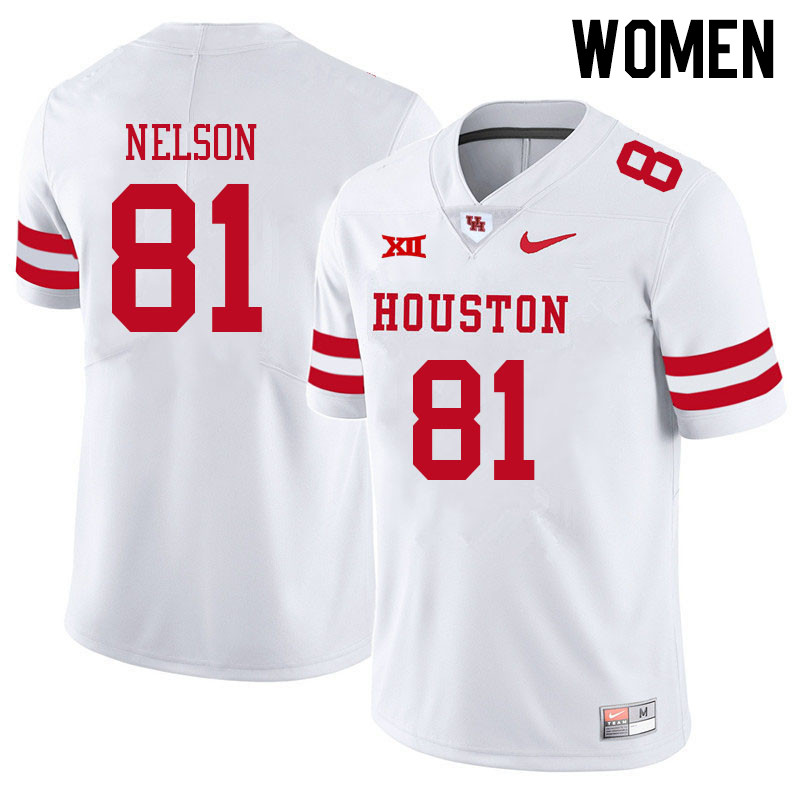 Women #81 CJ Nelson Houston Cougars College Big 12 Conference Football Jerseys Sale-White - Click Image to Close